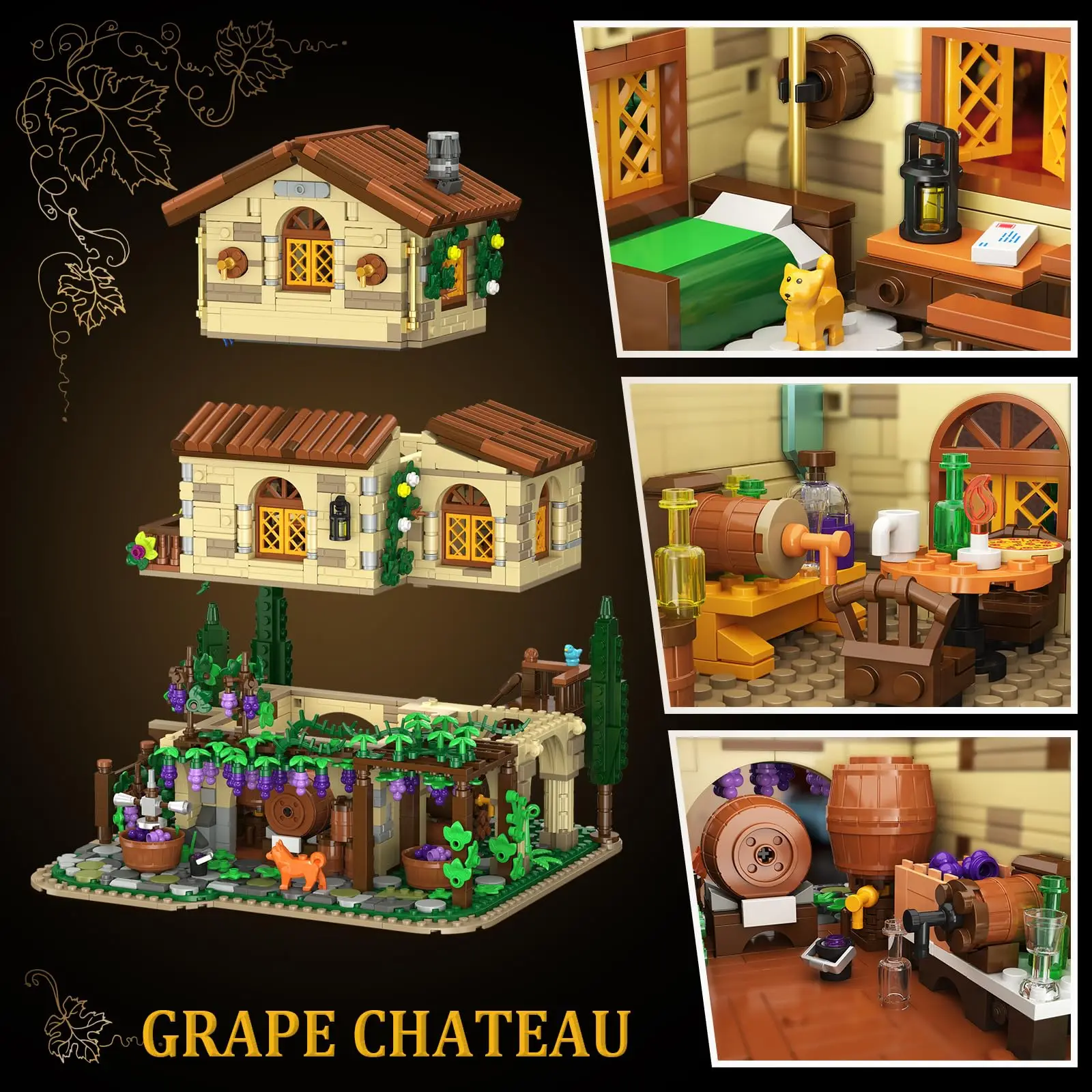 Winery Chateau House Building Set met led-Vineyard Castle Construction Home Decor Vine Estate Herfst Cabin Cadeau voor volwassenen Tiener
