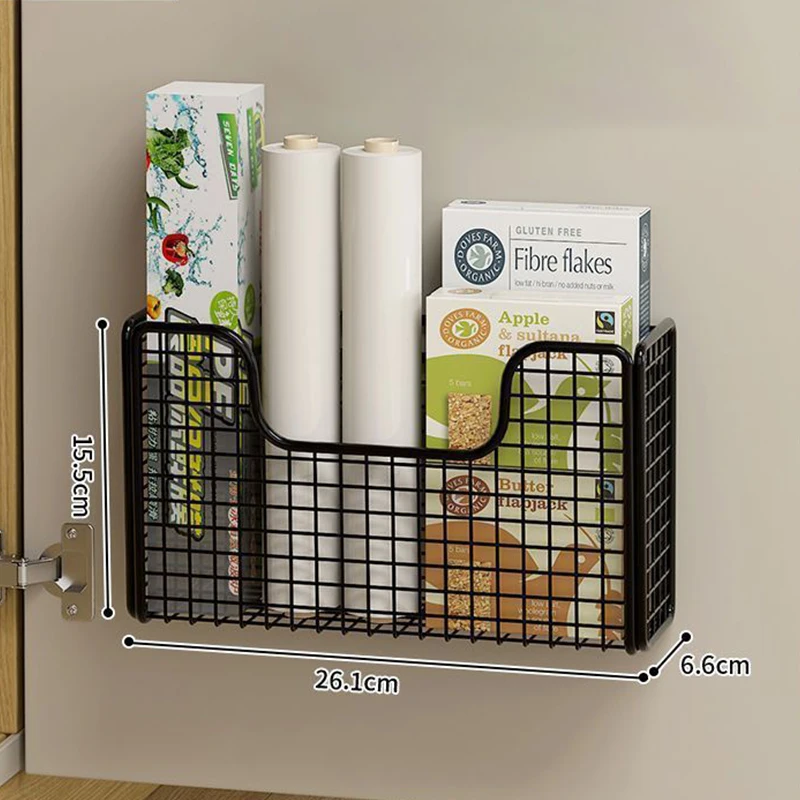 Door Storage Box Iron Rack Wall-mounted Cabinet Plastic Wrap Rack Bathroom Refrigerator Rack Punch-free Kitchen Cabinet