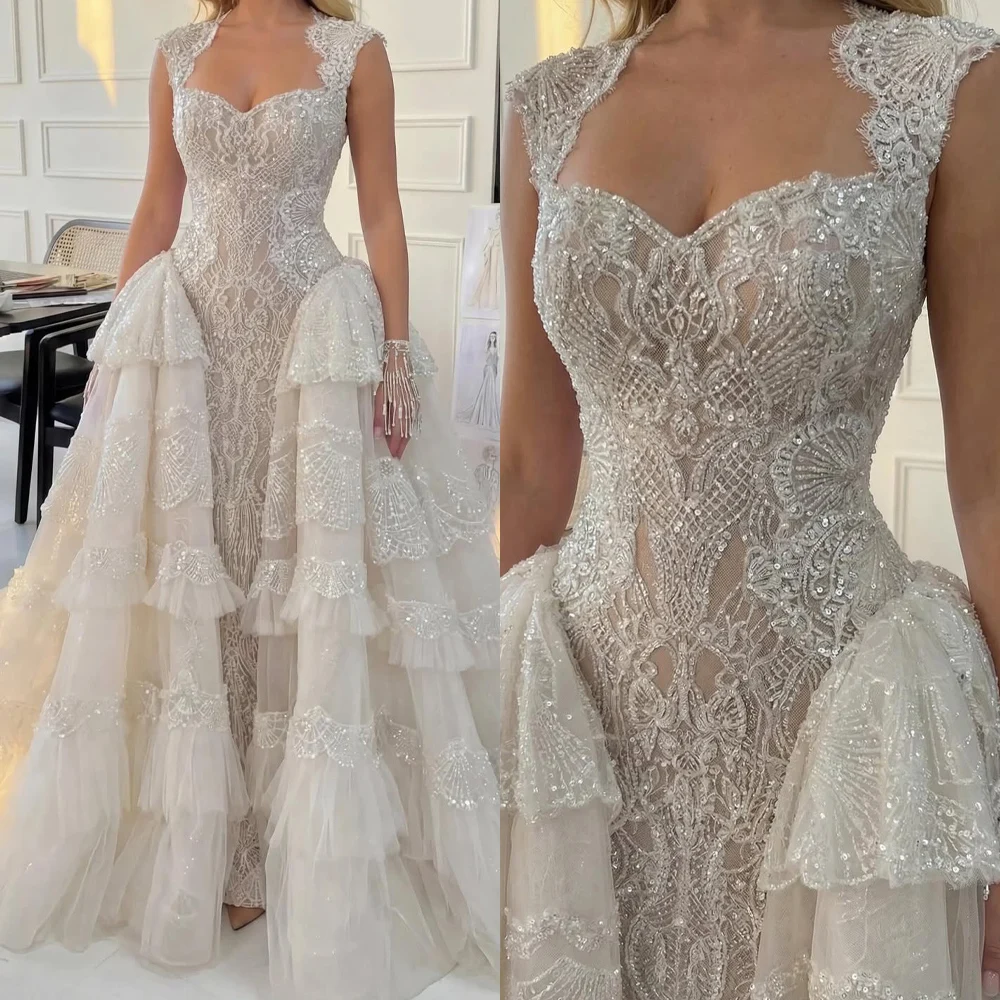 Gorgeous Mermaid Wedding Dresses Sweetheart Shining Stripe Sequins Detachable Train Customized Plus Size Vestidos De Novia