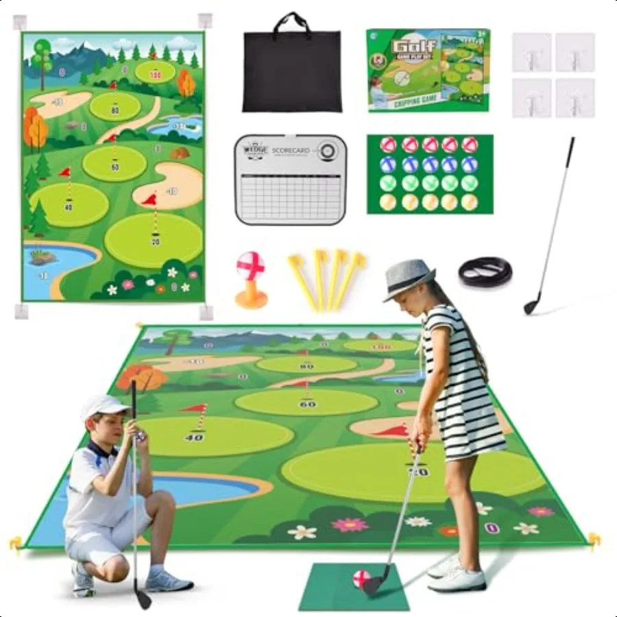 

Golf Chipping Game with Golf Hitting Mat Golf Training Mat with 20 Sticky Balls Club Scoreboard Targets with Practice Chipping