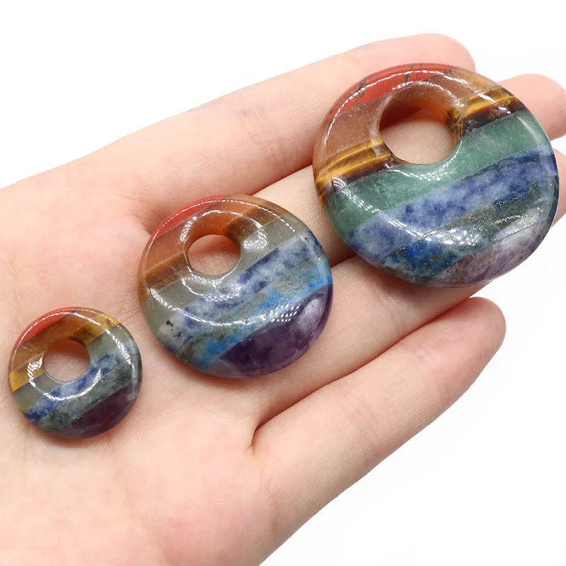 7 Chakras Big Hole Beads Pendant Natural Gemstone Crystal Pendants Charms for DIY Necklace Earring Jewelry Making Accessories