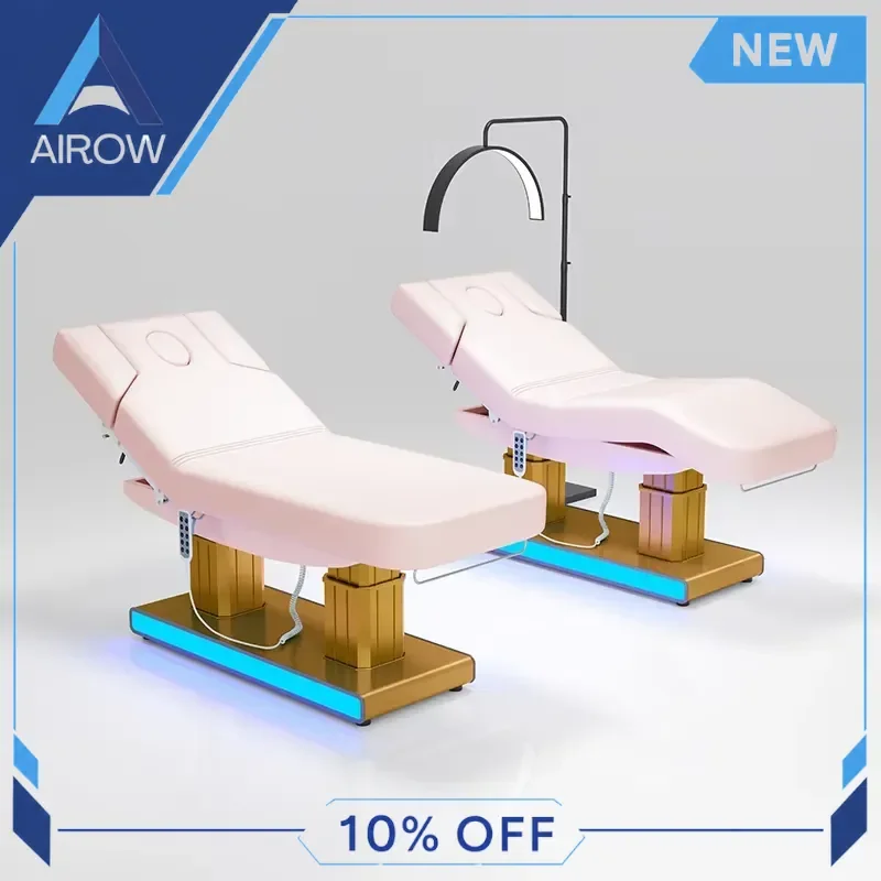 for Pink 4 Motor Electric Massage Bed Gold Aluminum Alloy Double Post Base Beauty Salon Spa Therapy Table Professional
