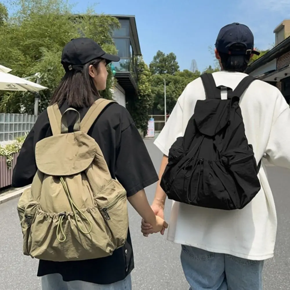 Tragbarer Nylon-Rucksack mit Kordelzug, lässig, wasserdicht, Canvas, Umhängetasche, leicht, mit Griff, College-Studenten-Schultasche