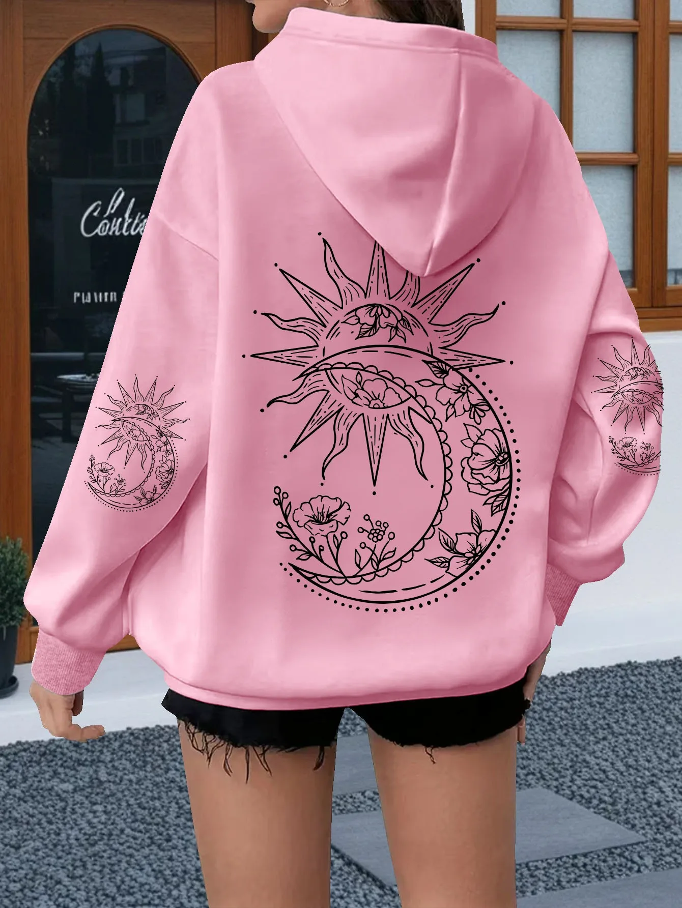 Women Flowers and The Sun Print Hoodie Unisex Autumn Winter Fleece Oversized Hooded Everyday Outdoors Hoodie for Any Occasion view 2