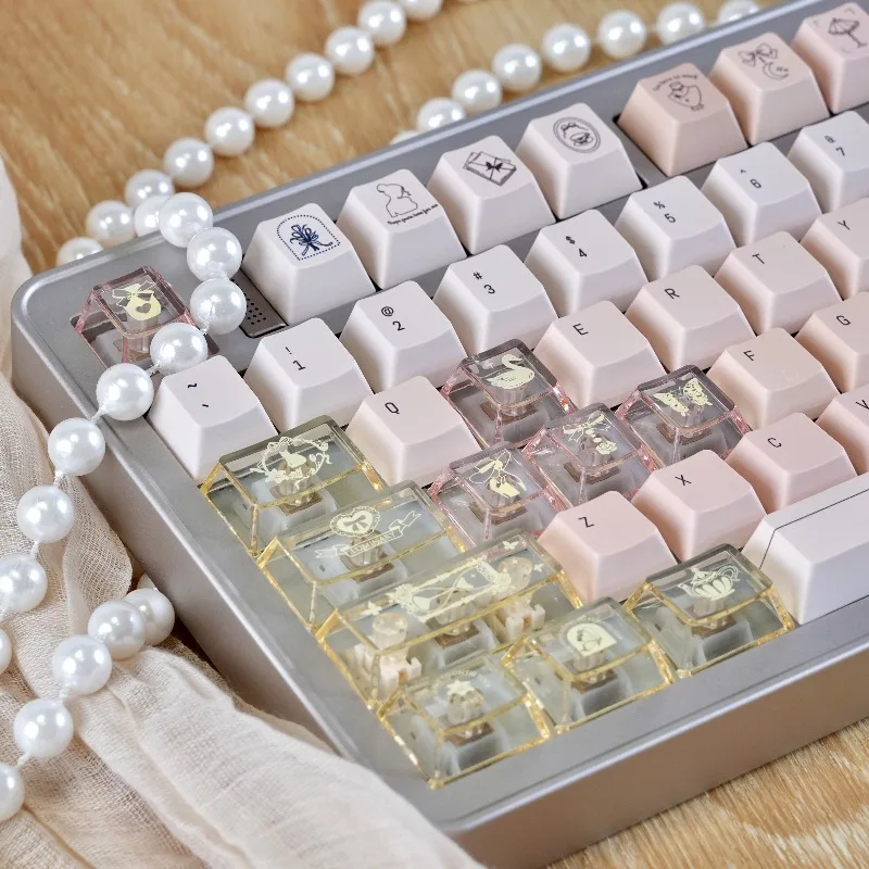 샴페인 핑크 테마 키캡 세트 PBT PC 승화 체리 프로파일 여성스러운 프리미엄 느낌 키보드 캡 키보드 액세서리용