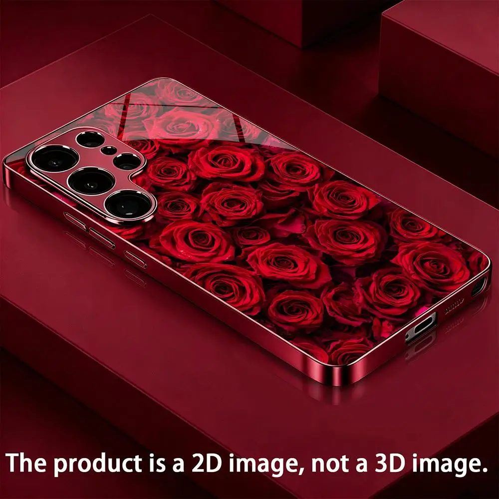 Romantic Red Rose Tempered Glass s26 case Fashion phone case for Samsung Galaxy S26/S25/S24/S23/S22/S21 FE Ultra Plus Shockproof