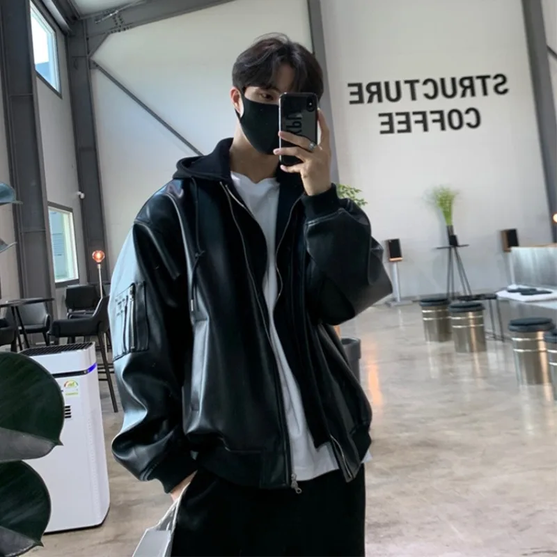 

Retro Leather Jacket Men Women American Racing Outerwear Loose Hip Hop Zippers PU Coat Streetwear