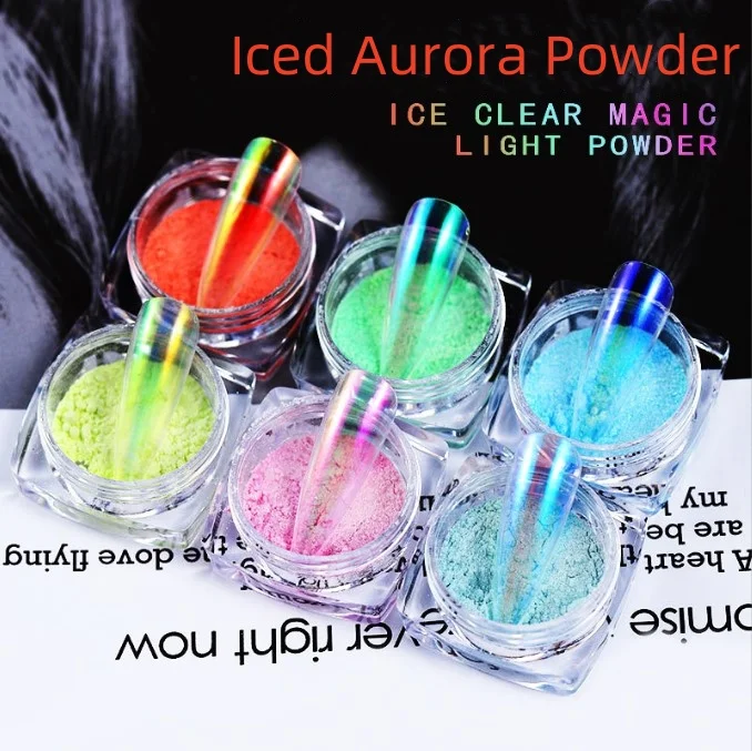 

Cross Border ice Transparent Aurora Nude Color Illusion Mermaid Powder, Internet Famous Nail Art Neon Powder, Laser Magic Mirror