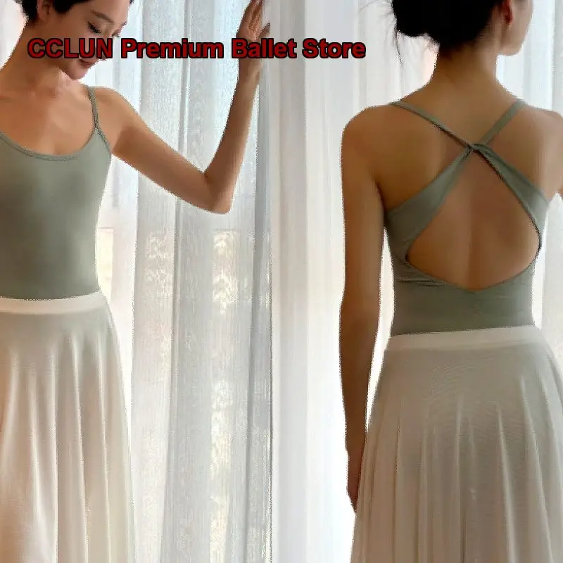 Women's Mid-High Cut Body Suit Dance Dress Practice Leotard Camisole Air Yoga Gymnastics Leotard Unitard Gymnastics