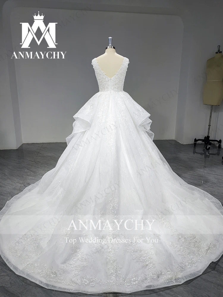 ANMAYCHY A-Line Wedding Dresses For Women 2022 Square Collar Backless Beading Appliques Sleeveless Wedding Gown Vestido De Novia