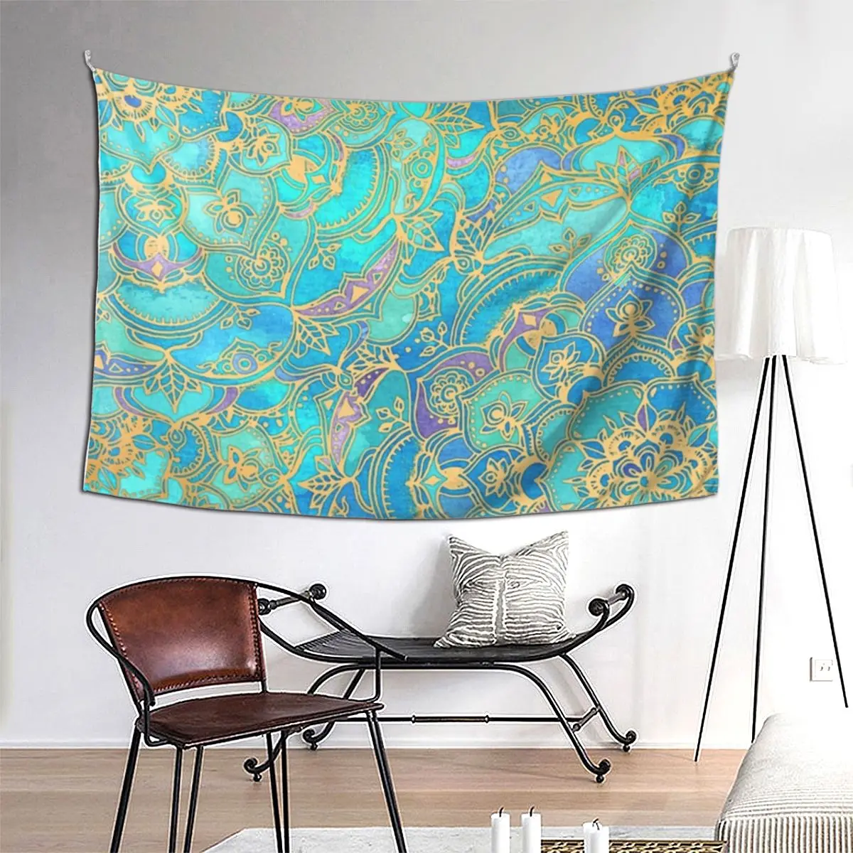 

Sapphire And Jade Stained Glass Mandalas Tapestry Art Wall Hanging Aesthetic Home Tapestries for Living Room Bedroom Dorm Room