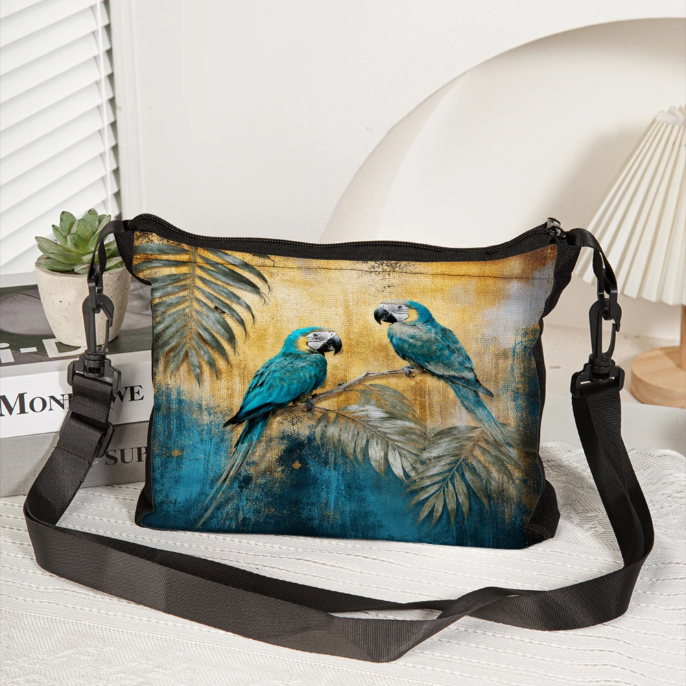 Parrot Print Crossbody Bag Blue And Yellow Tropical Birds On Palm Leaves Shoulder Bags For Women Beach Travel Outdoor Casual Use