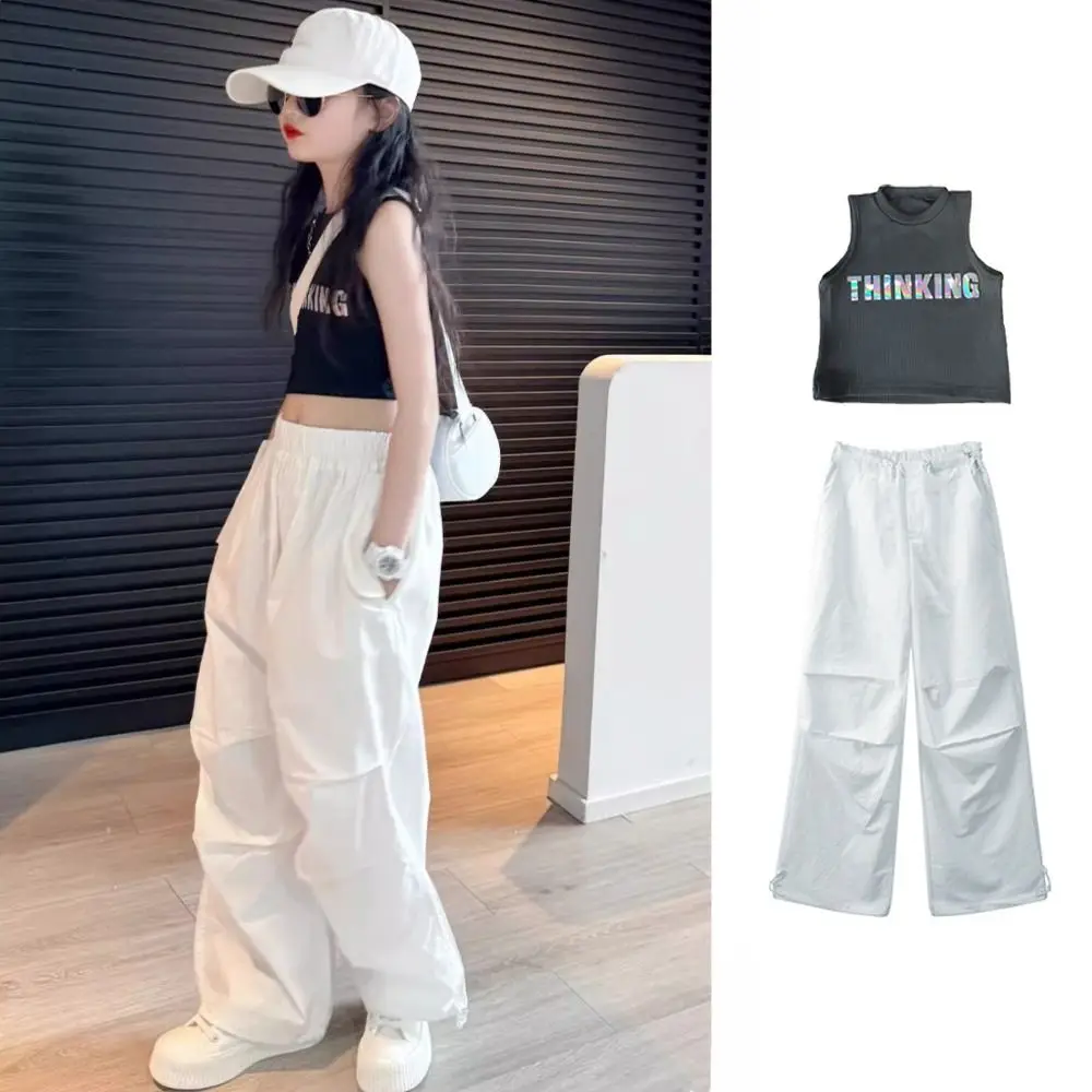 Pakaian Hip Hop Anak Perempuan Pakaian Jalanan Gaya Ins Pakaian Remaja Set Pakaian Y2k Rompi Musim Panas Setelan Celana Kargo Pakaian Jalanan