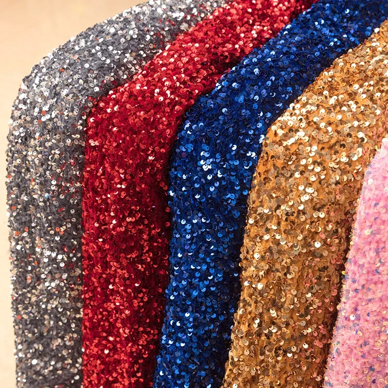 Elastic Fabric Three-dimensional 5mm Sequins Embroidery Pieces Fabric Foam Beads Fashion Performance Clothing Fabric Flannelette