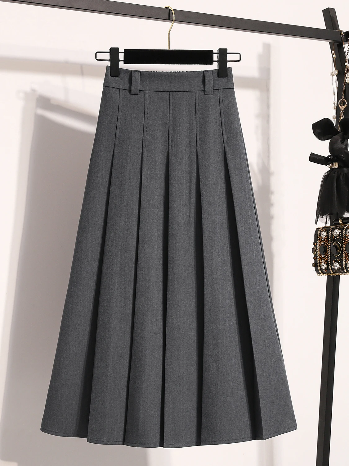 Spódnica plus size, elegancka, z wysokim stanem, w kształcie litery A, plisowana, codzienna, uniwersalna, maskująca biodra, wyszczuplająca, jesienna, modna spódnica damska.