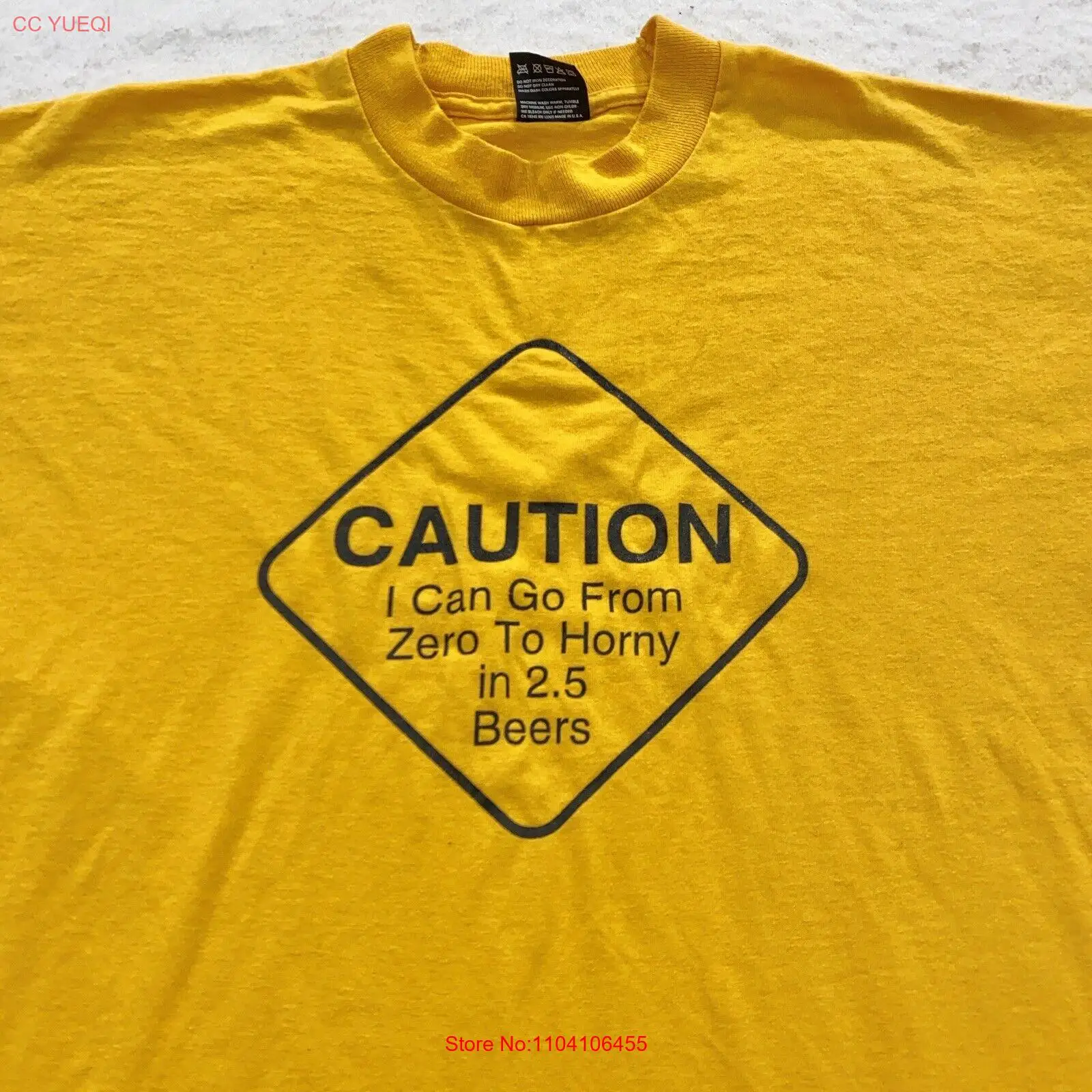 vtg 90s CAUTION - ZERO TO HORNY IN 2.5 BEERS Camiseta GRANDE suave fino broma divertida