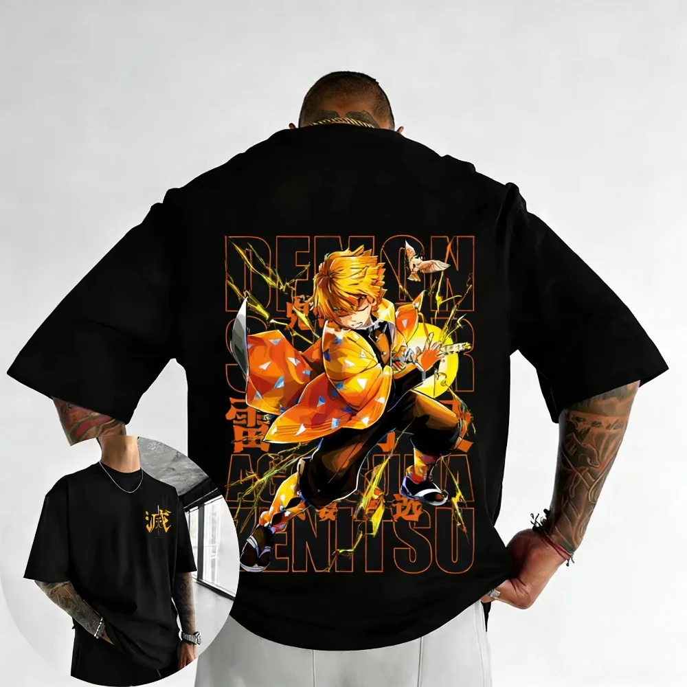 Plus Size Demon Slayer Summer Anime Printed Men, Women T-shirt Casual Parent Child Top Fashion Harajuku Style Street Wear Y2K