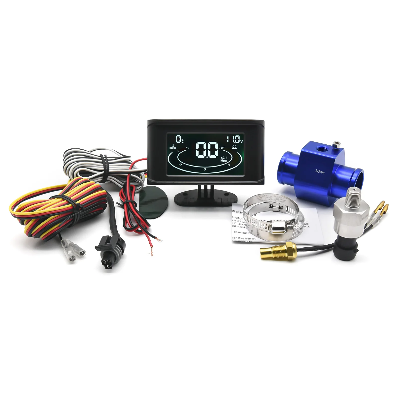 Car Oil Pressure Gauge Water Temperature Gauge  Voltmeter 3 IN 1 LCD Truck Gauge 1/8 NPT Oil Press Sensor Multifunctional Gauge