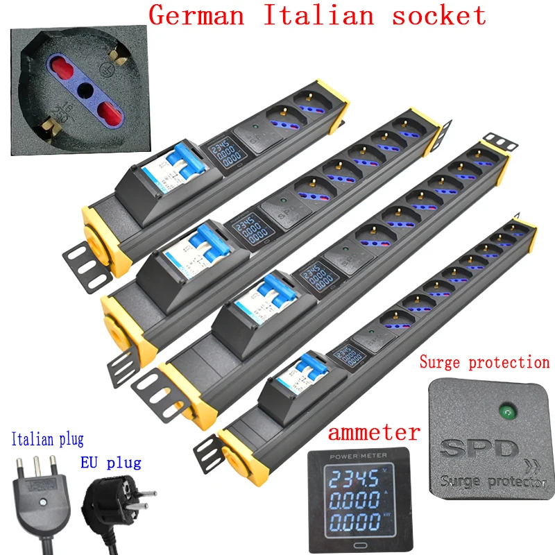 

PDU power strip стойка сетевого шкафа 1-9 way, немецкий итальянский разъем, воздушный выключатель, линия 2 м, 360 Φ, заряженный ток