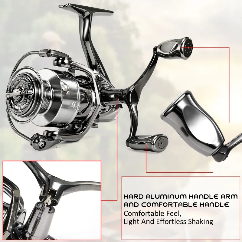 Sougayilang 1000-5000 Series Spinning Reel Aluminum Alloy Double Handle Rocker Max Drag 33LB Fishing Reel with 500m Fishing Line