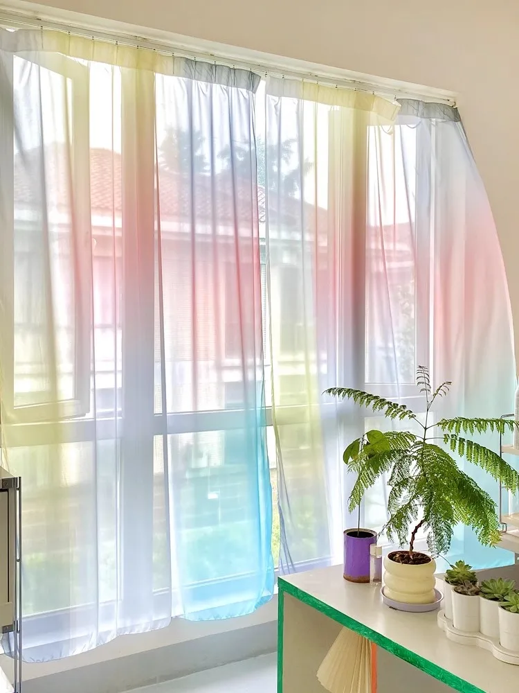 Rainbow Color Art Pattern Bedroom Transmitting Curtains Photo Background Wall Hanging Cloth Door Partition Drape Decoration