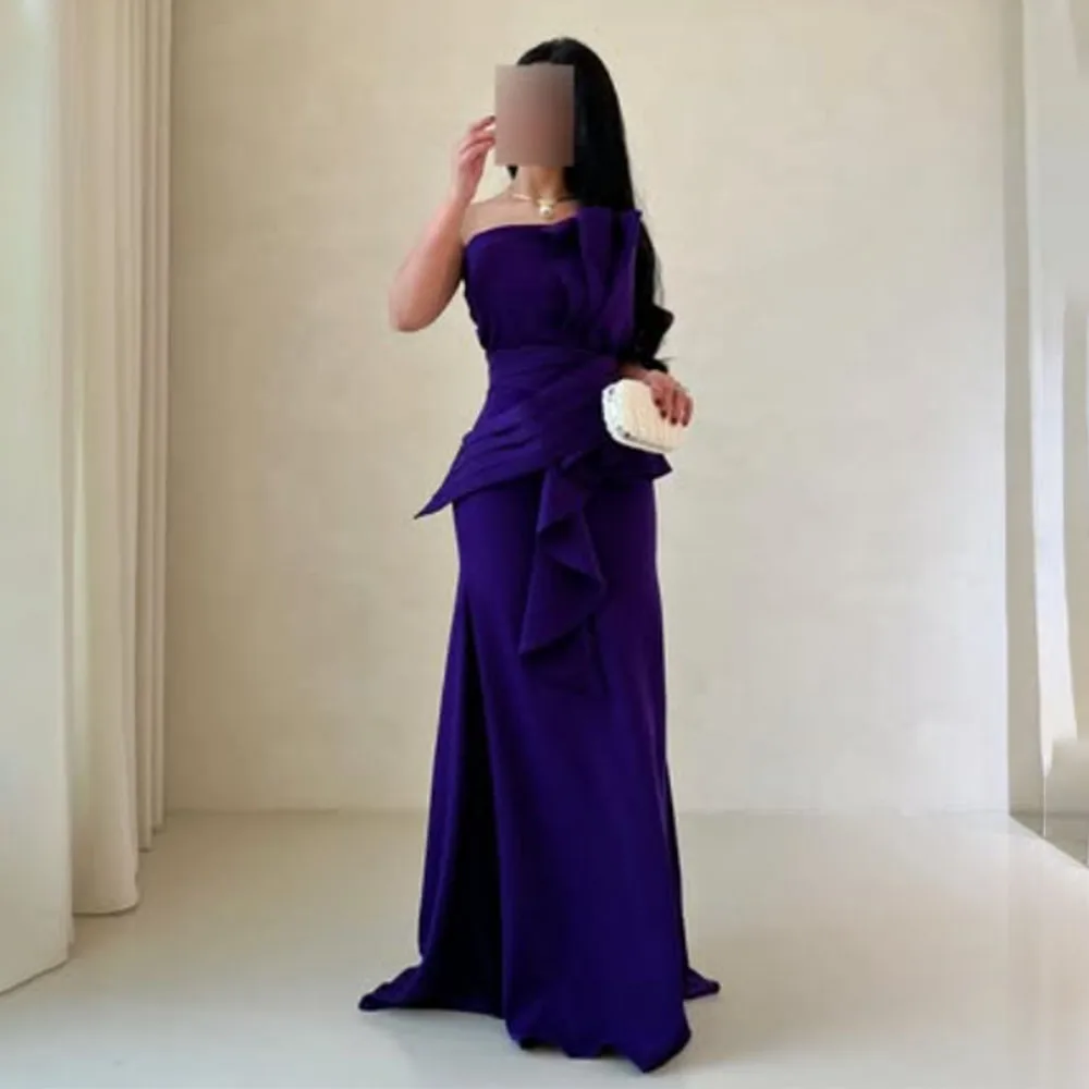 

High Quality Customized Strapless Floor Length Purple Sleeveless Robe De Cérémonie Femmes Vestido De Festa De Casamento فساتين