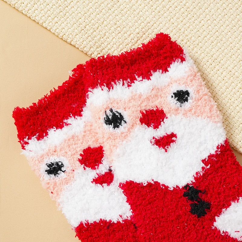 

3Pairs Soft Coral Fleece Snow Socks Women Christmas Winter Mid-calf Socks Christmas Gifts Soft Terry Floor Socks