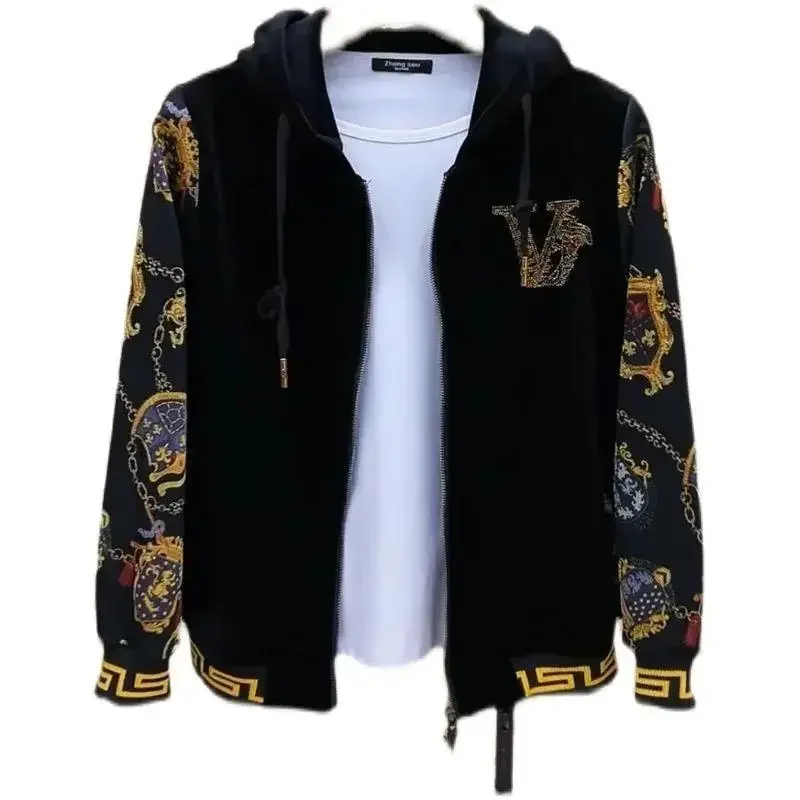 Men's Spring and Autumn Coat 2024 New Gold Velvet Casual Two-Piece Suit Pants Suit All-Match Fashion Fashion image 6