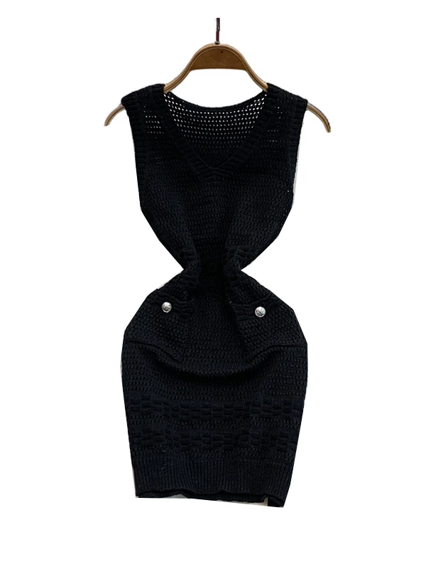 Summer 2025 Women's Knitted Hollow out Svel V-Ne Dr Slimming High Waist ort Skirt Comfortable Commute Sle Faion