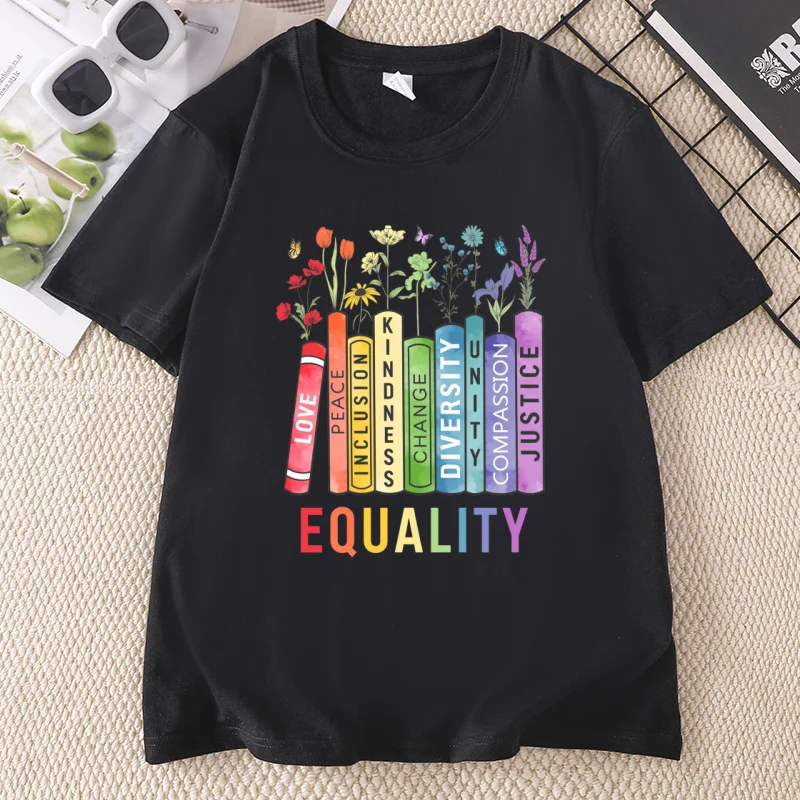Equal Rights T-Shirt Men Women Book Flower T Shirt Social Justice T-Shirt Peace Love Kindness Tees Feminist Clothing