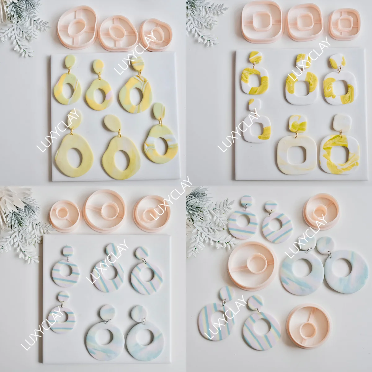 3pcs Hollow Circle Square Donut Shape Polymer Clay Cutters for Jewelry & Earring Making, Boho Geometric Clay Cutting Molds
