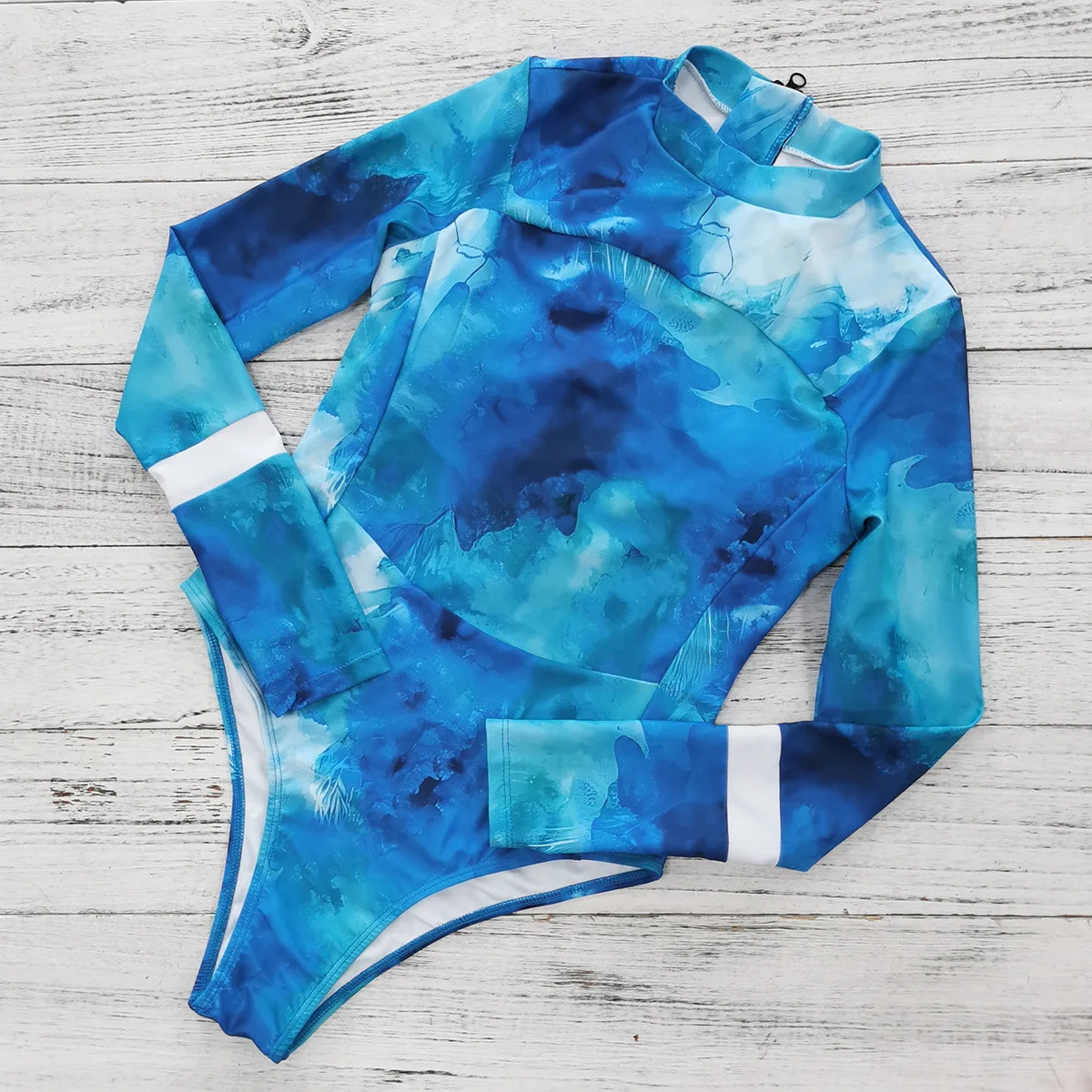 MUOLUX  Long Sleeve Tie Dye One Piece Swimwear Women 2024 Monokini Bath Suit Bodysuit Swimsuit Summer Beach Rash Guard Surfing