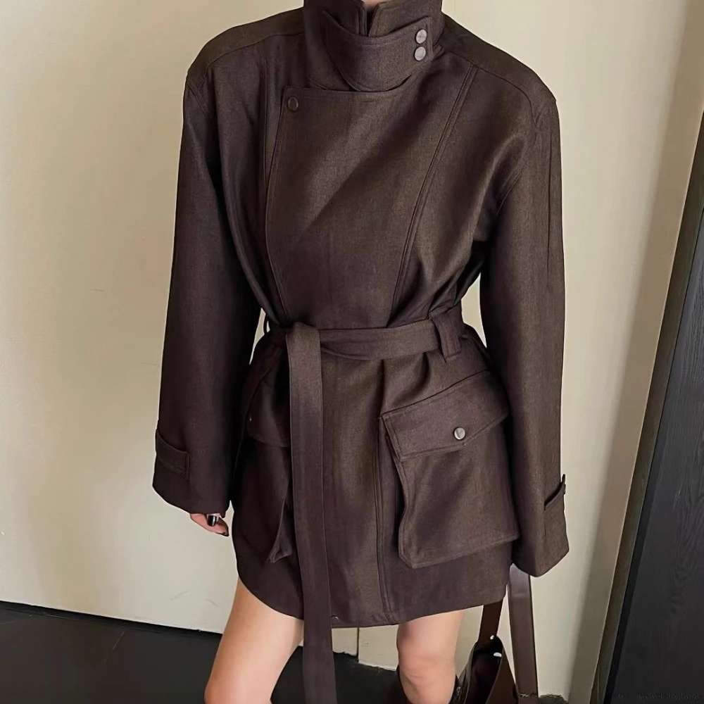 TWOTWINSTYLE Solid Spliced Bandage Jacket Female Turtleneck Long Sleeve Loose Streetwear Women's Jackets Autumn Fashion Style