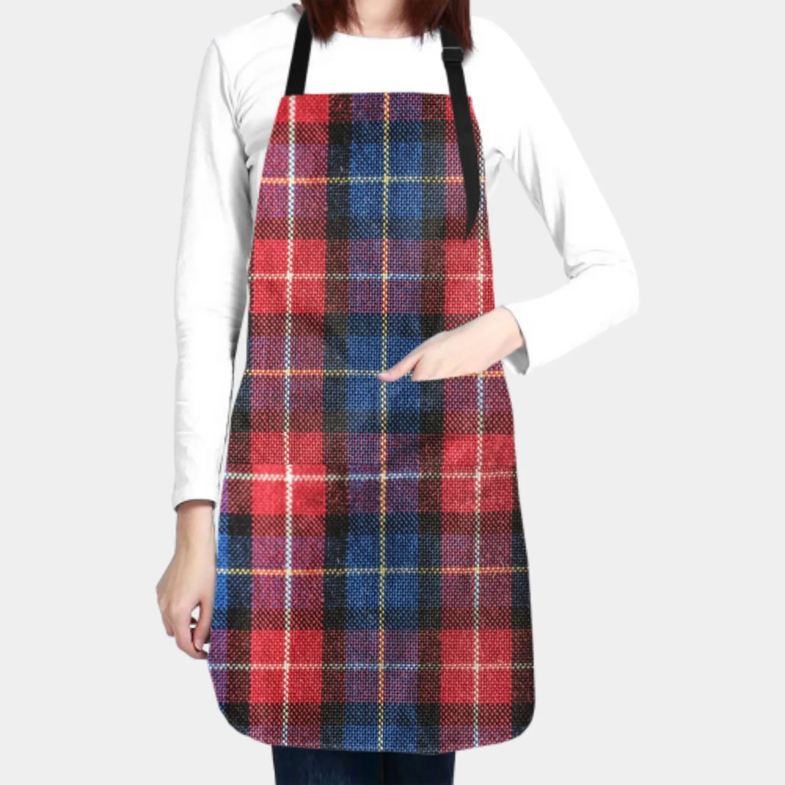 Red Plaid Apron for Women Men Waterproof Dirt Proof Adjustable Apron Oil Isolation Blue Kitchens Restaurants Garden Workplaces