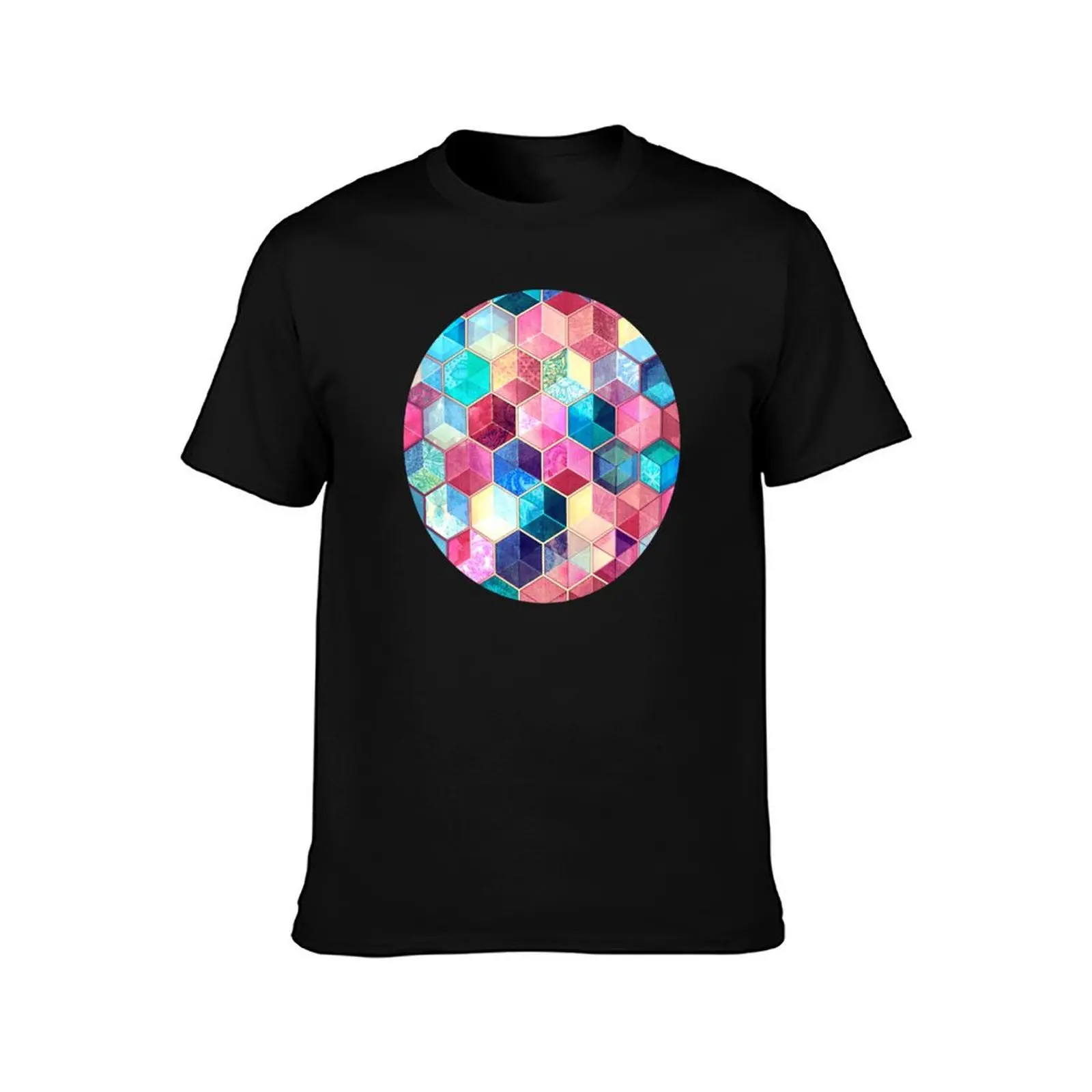 Topaz & Ruby Crystal Honeycomb Cubes T-Shirt Casual Pattern Print Tee Shirt T-Shirt