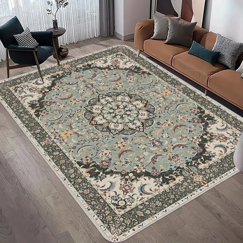 Vintage Persian Floral Carpet Mat Rug Home Decoration Living Room Oriental Medallion Border Pattern Non Slip Soft Floor Mat