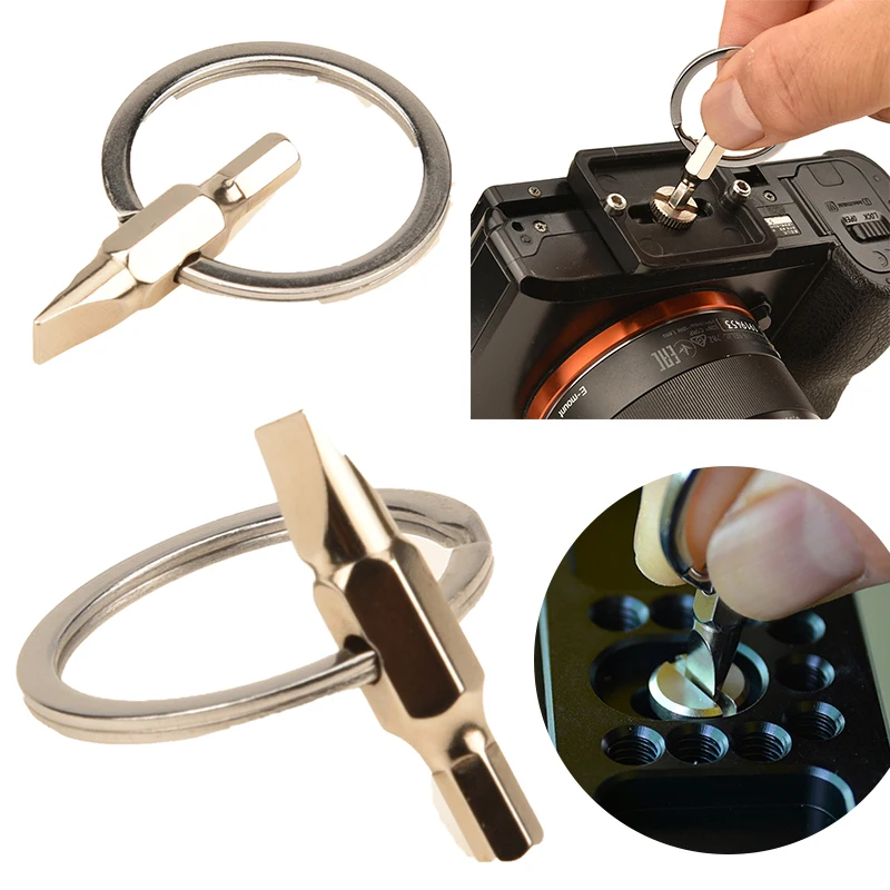 Photographers Multi-Tool Key Chain Tool 5/32in Allen Wrench Hex Key Flat Head Screwdriver for Camera Tripod Brackets/Plates Bags