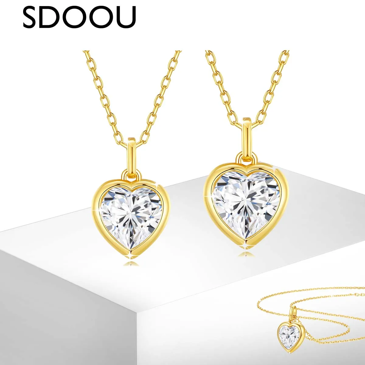 

SDOOU 14K Gold Heart Cut Moissanite Pendant Necklace 1ct/2ct D Color VVS1 for Women Romantic Love Wedding Party Jewelry Gifts