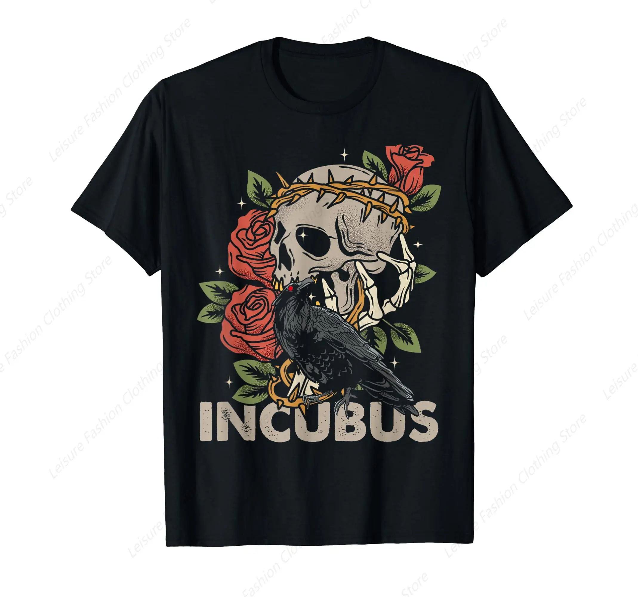 

Incubus Crow Left Skull Morning And Flower Halloween Graphic T-Shirt