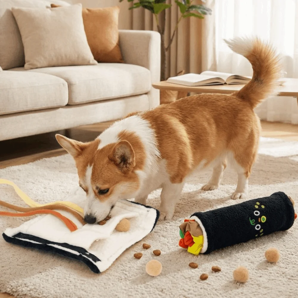 Juguete interactivo de peluche para perros con forma de rollos de arroz y algas marinas, dispensador de comida oculta, resistente a mordidas, juguete de masticación y alimentador de rompecabezas