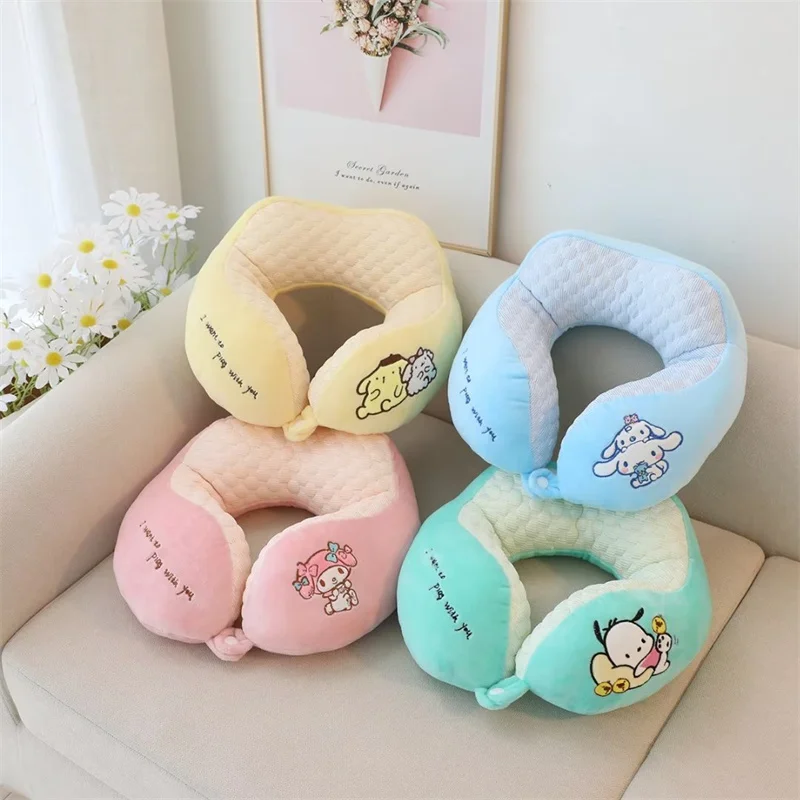 Anime Sanrio U-shaped Pillow Cartoon Hello Kitty Melody Kuromi Cinnamoroll Nap Pillow Portable Travel Neck Pillow Birthday Gift