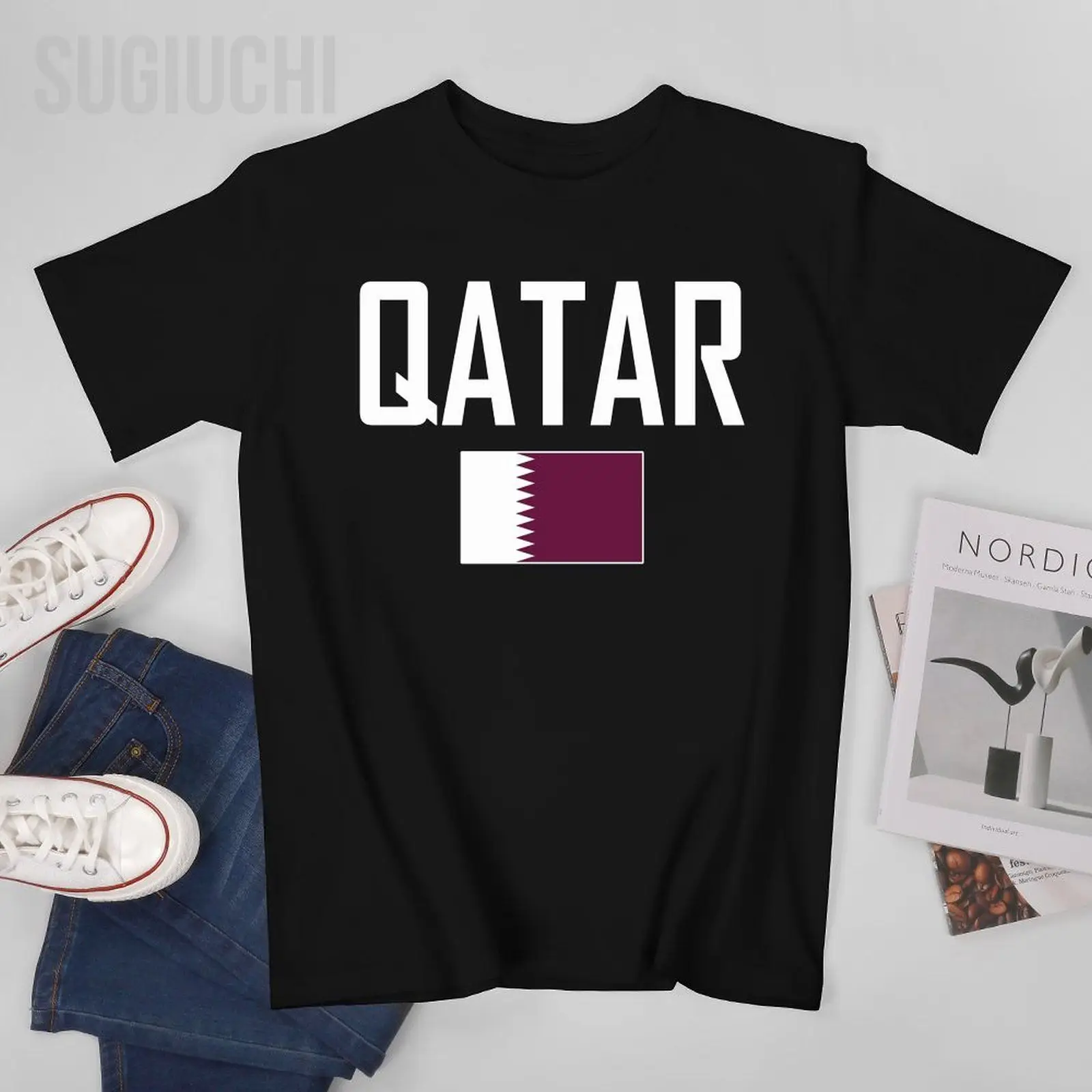 Unisex Men Tshirt QATAR Flag And Font Tees T-Shirt O-neck T Shirts Women Boys 100% Cotton Clothing More Color