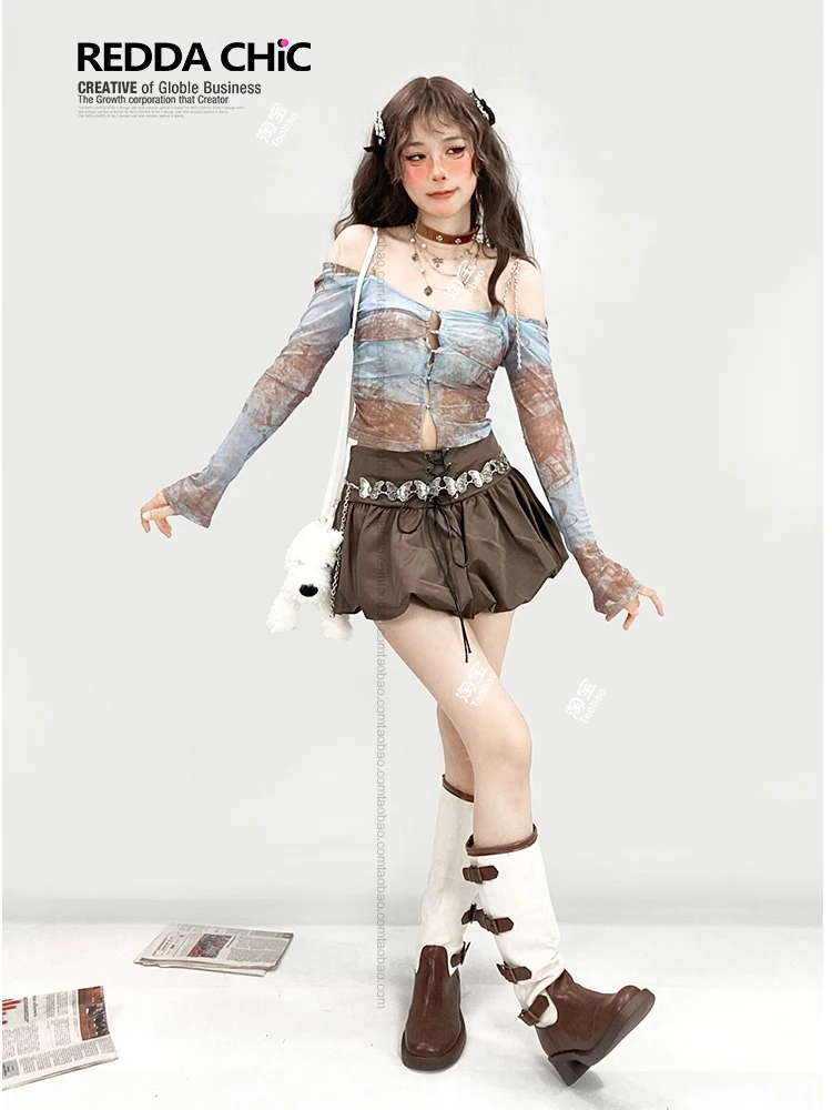 Подтяжки с принтом во французском стиле, вырез лодочкой, длинные рукава, весенние тонкие стильные топы, сетчатая футболка The Spice Girls, укороченный топ без косточек