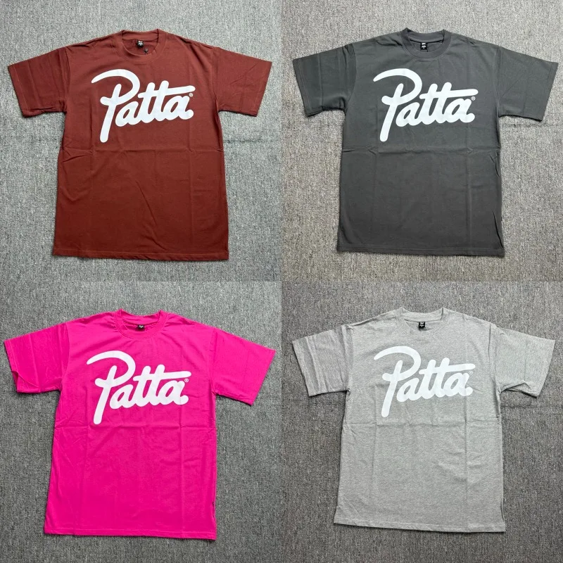Multi Color Handwritten Letter Graphic PATTA T-Shirts Loose Crew Neck Drop Shoulder Men Fashion Patta Short Sleeve Tees