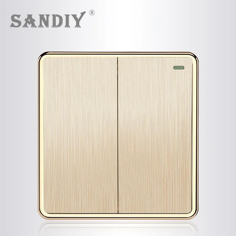 SANDIY Eu Standards 1/2/3/4 Gang On Off Light Wall Switch 86*90 Gold Panels Stair Wall Switch Switched With Led Indicator 15a