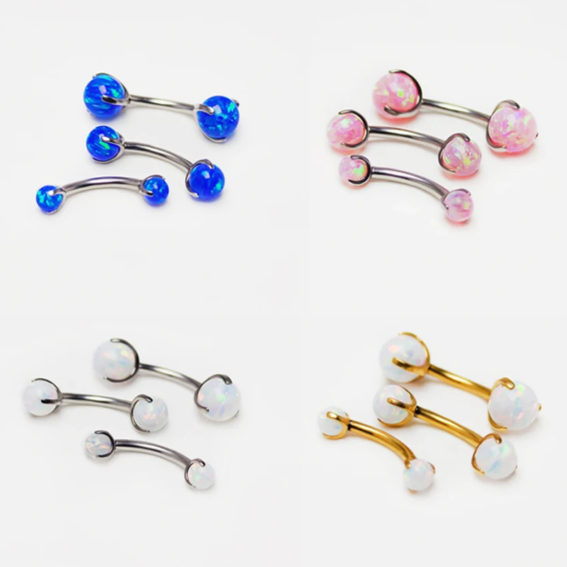 F136 Titanium Opal Eyebrow Piercing Curved Barbell Eyes Bulk Eyebrow Cartilage Ring Bite Labret Stud Tragus Piercing Wholesale