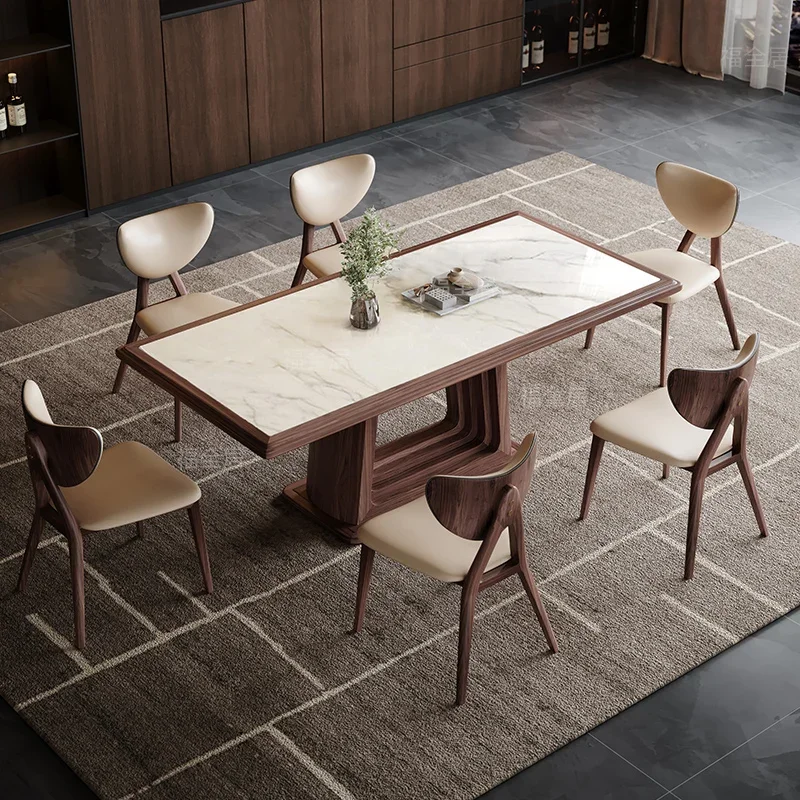 Ebony rectangular dining table and chair combination modern simple high-end dining table