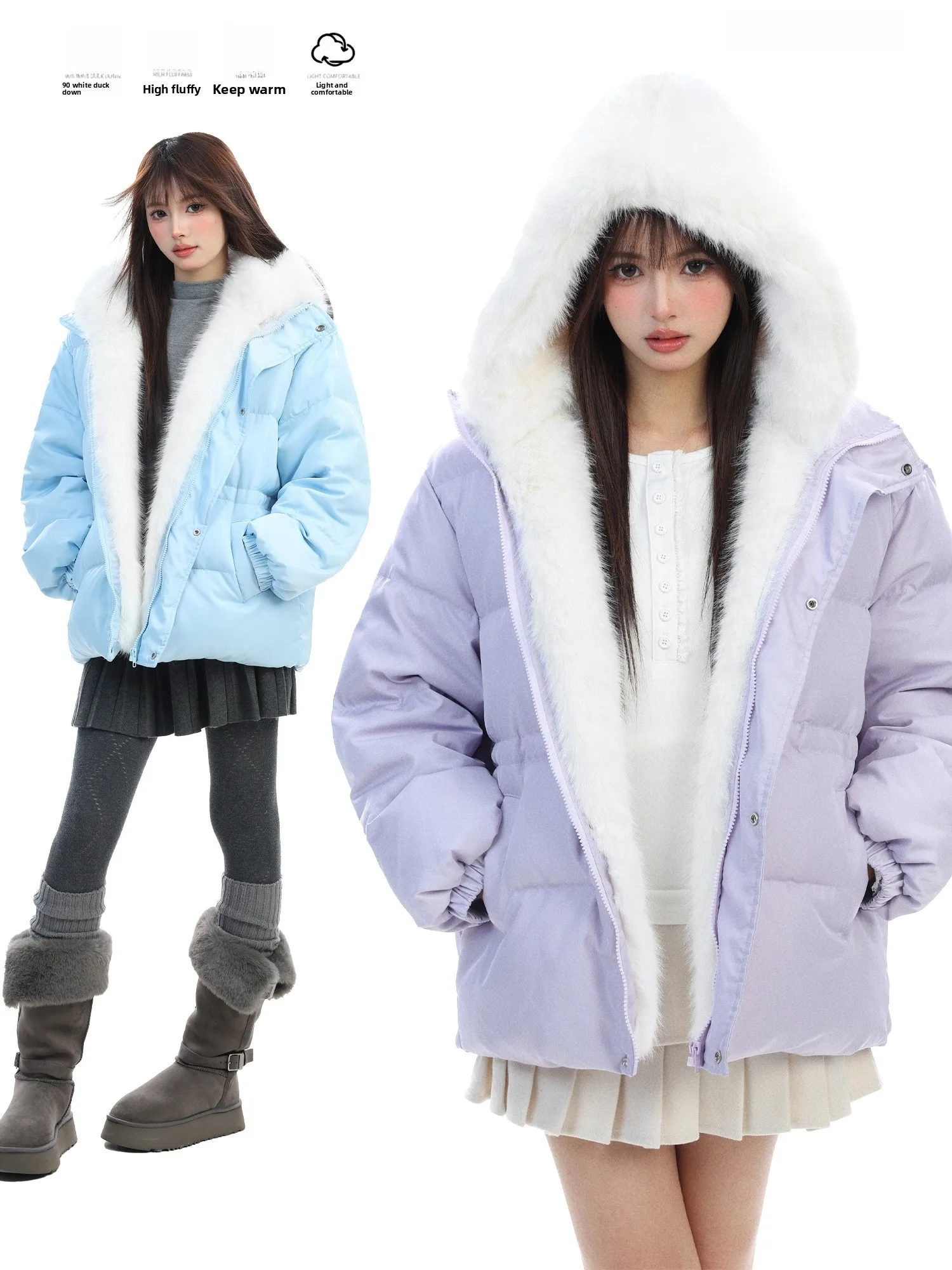 

Women's Thickened down Jacket Hooded Coat Duck Feather Fur Collar Bread Style Warm Casual Fashion Zipper Pocket Design Winter...