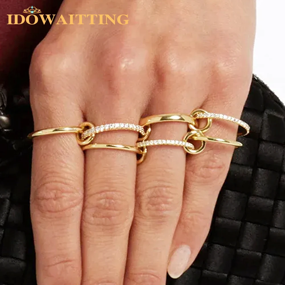 High Polish Two-tone Three Circle Cross Finger Ring for Women Wholesale Personality Stacking Engagement Band Link 5A CZ Jewelry