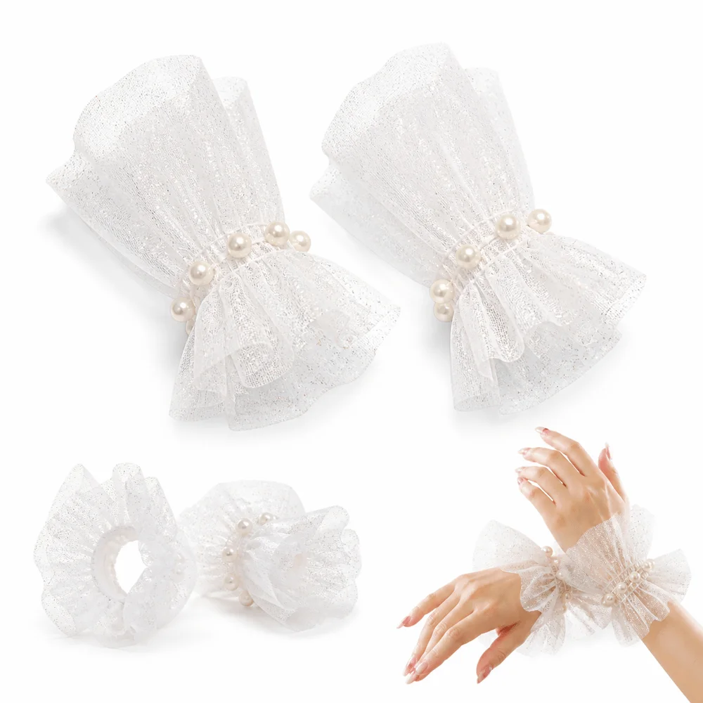 New Glitters Shining Fake Wrist Cuff Detachable Arm Wear Arm Sleeves Short Pearl Tulle False Sleeve Cuffs Manicure Photography